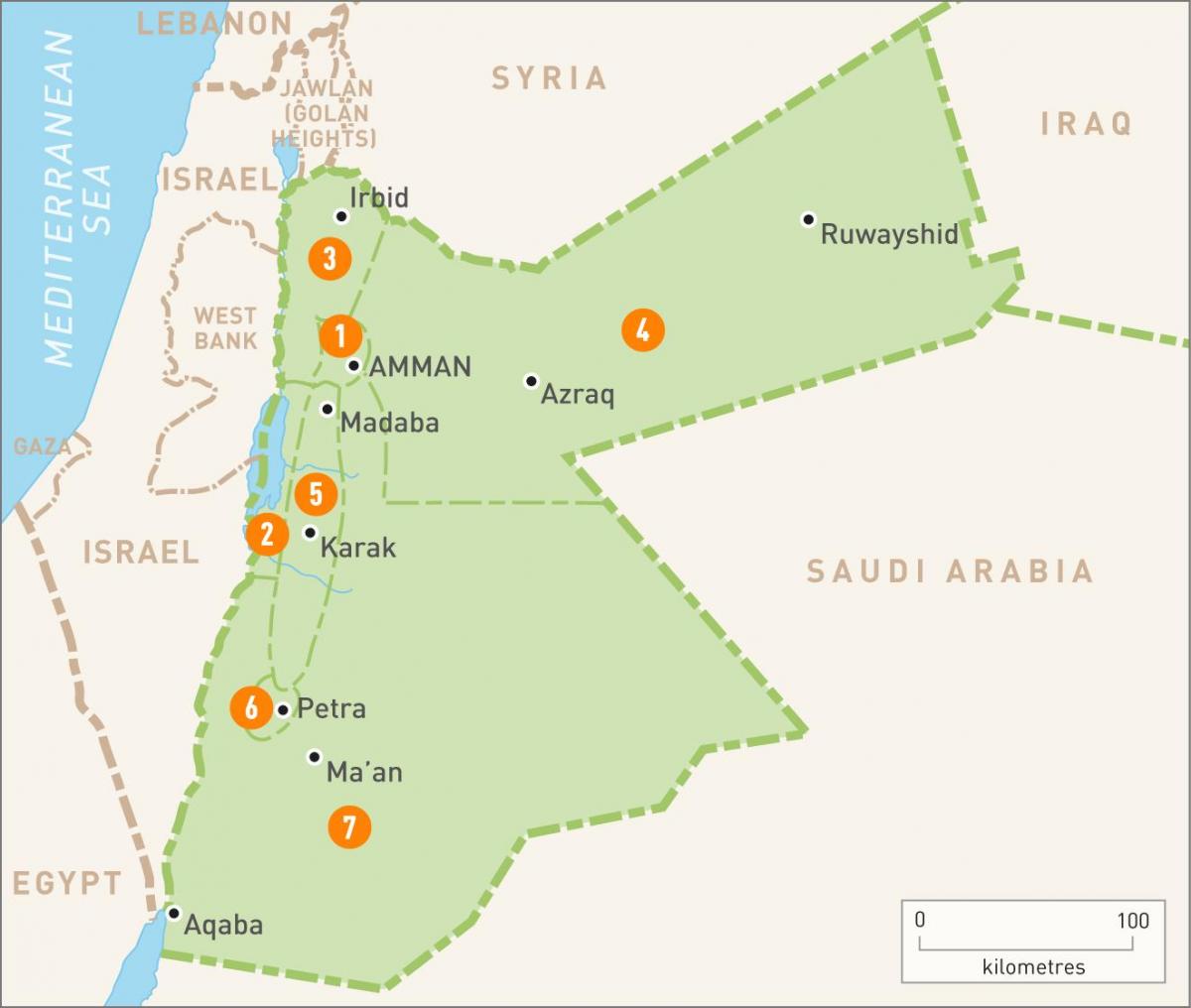 Аман Йордания на картата