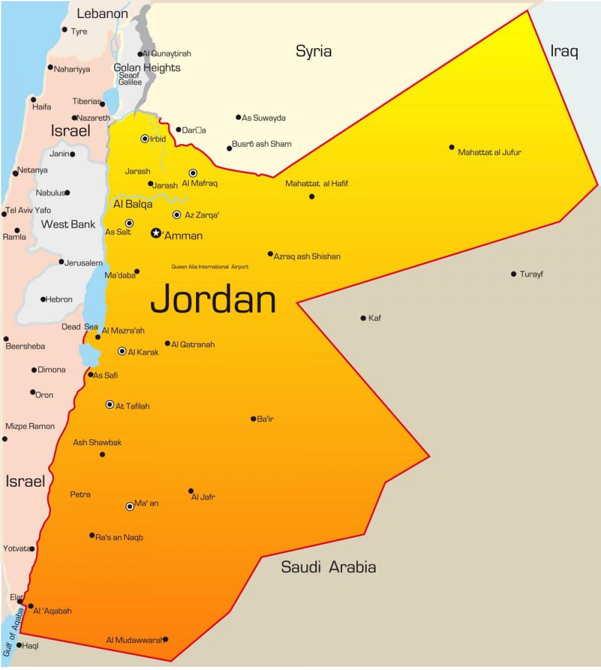 карта на Йордания в Близкия Изток