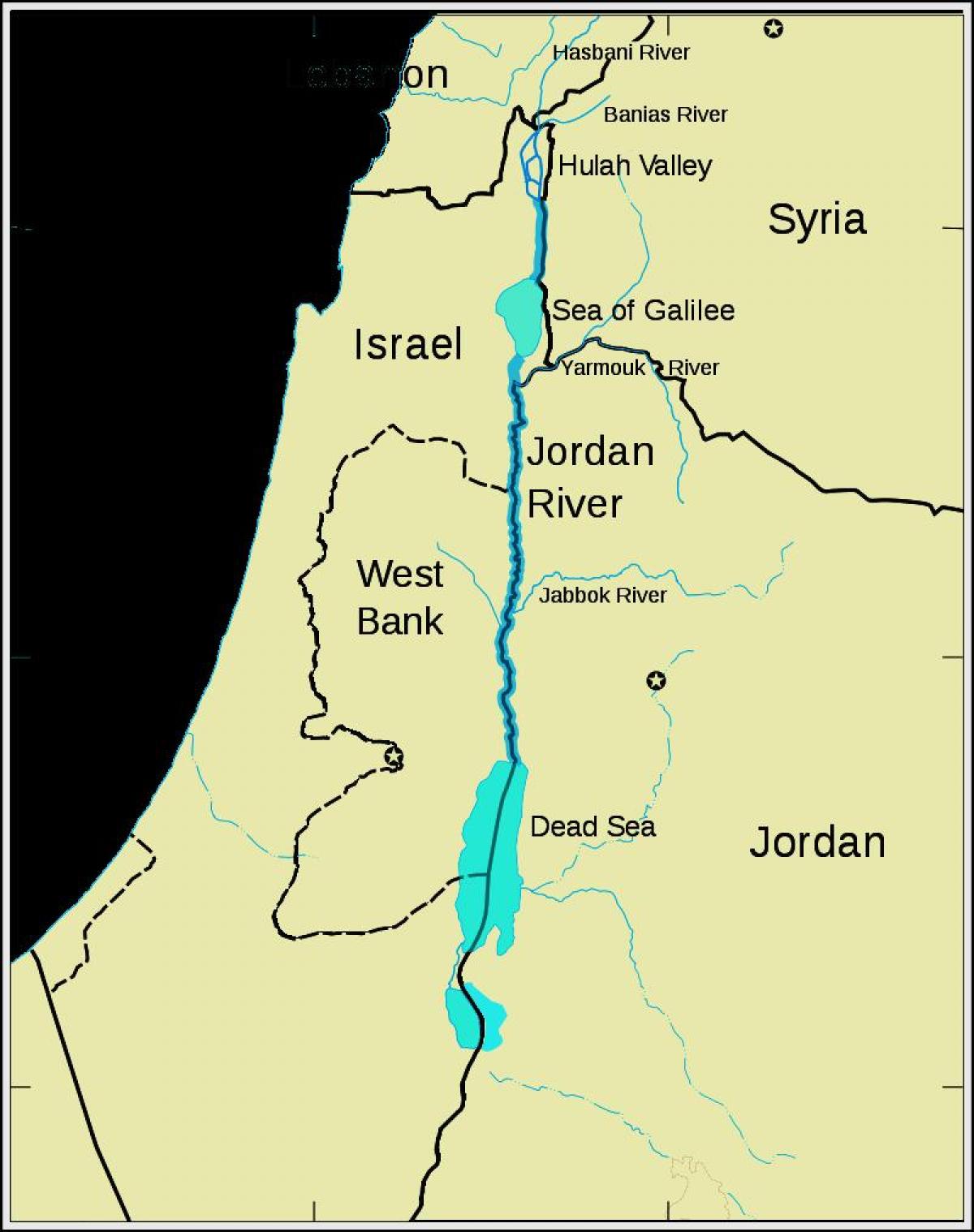 Йордан е река в Близкия Изток картата